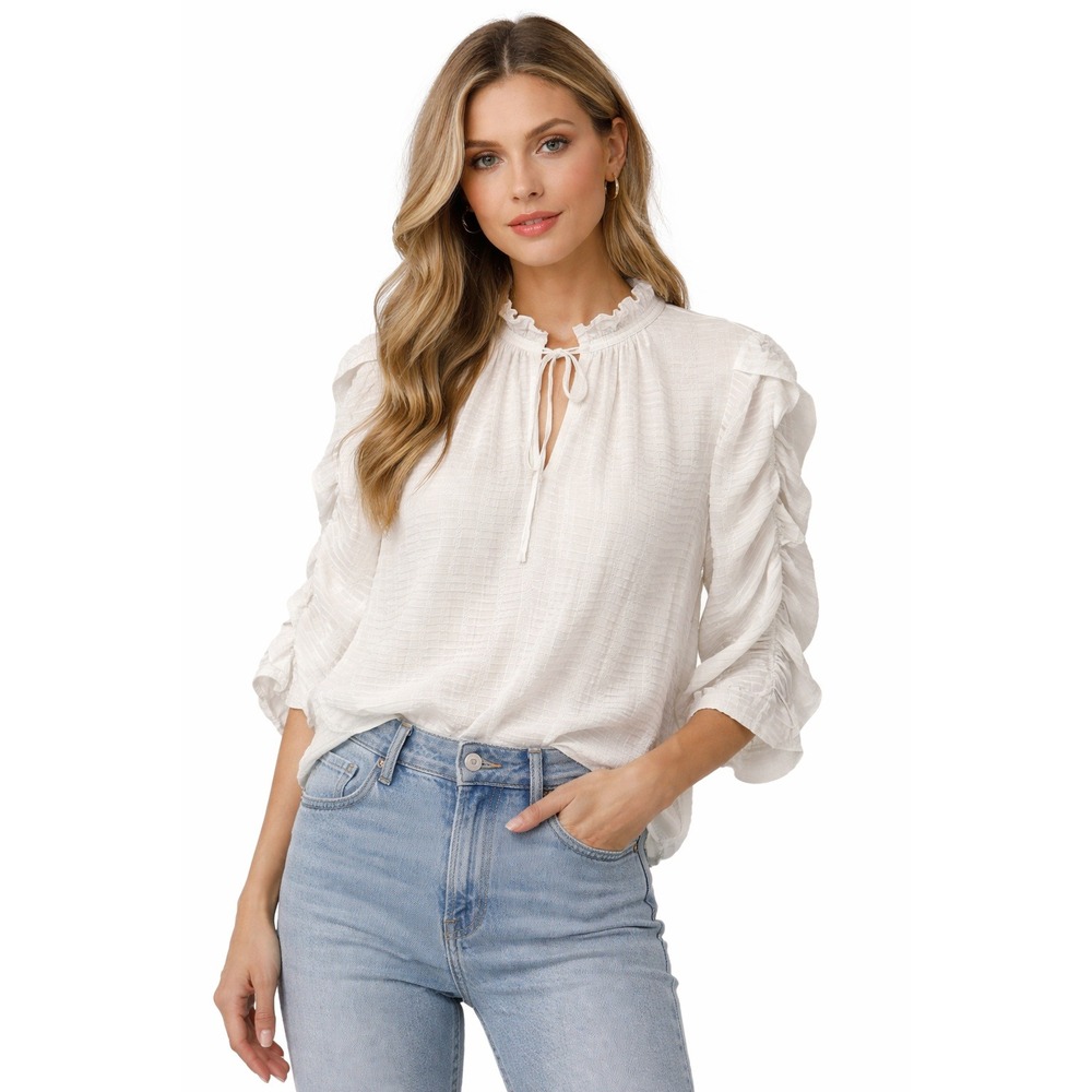 Current Air Los Angeles White Ruffle Sleeve Mock Neck Blouse Top Medium 2130241